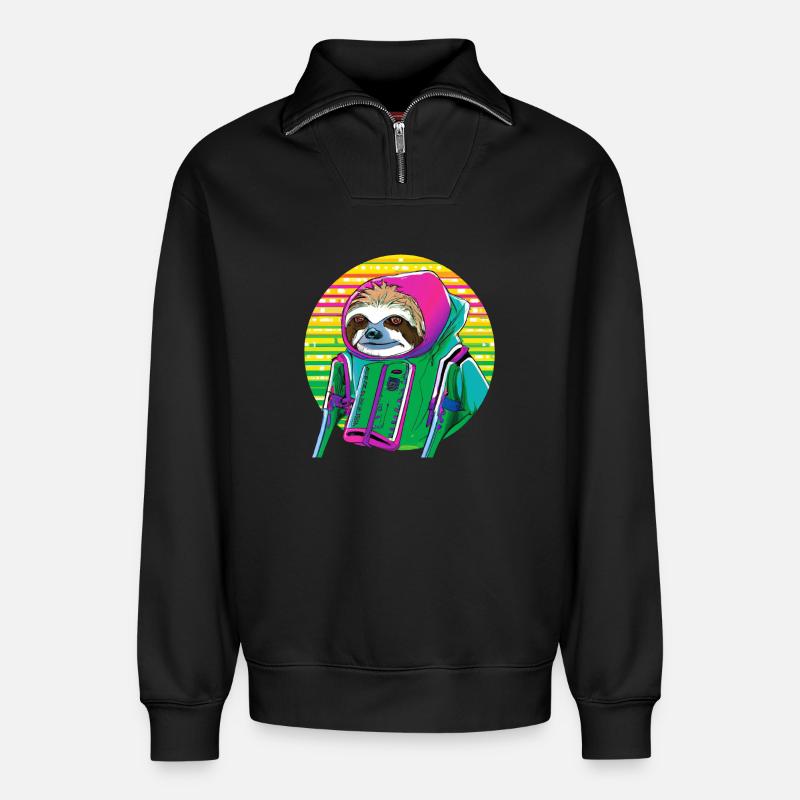 Cyber Punk Sloth - Ukiyo-e Stil. - Relaxed Unisex Organic Half Zip Sweatshirt – von SPREAD - Schwarz