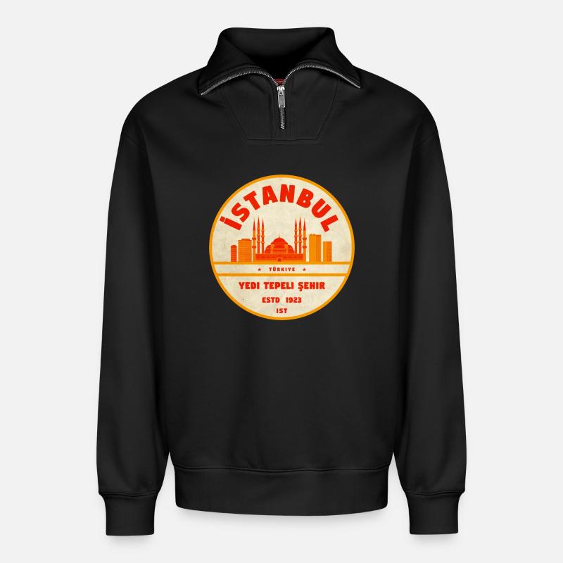 Istanbul Skyline Retro-Abzeichen - Relaxed Unisex Organic Half Zip Sweatshirt – von SPREAD - Schwarz