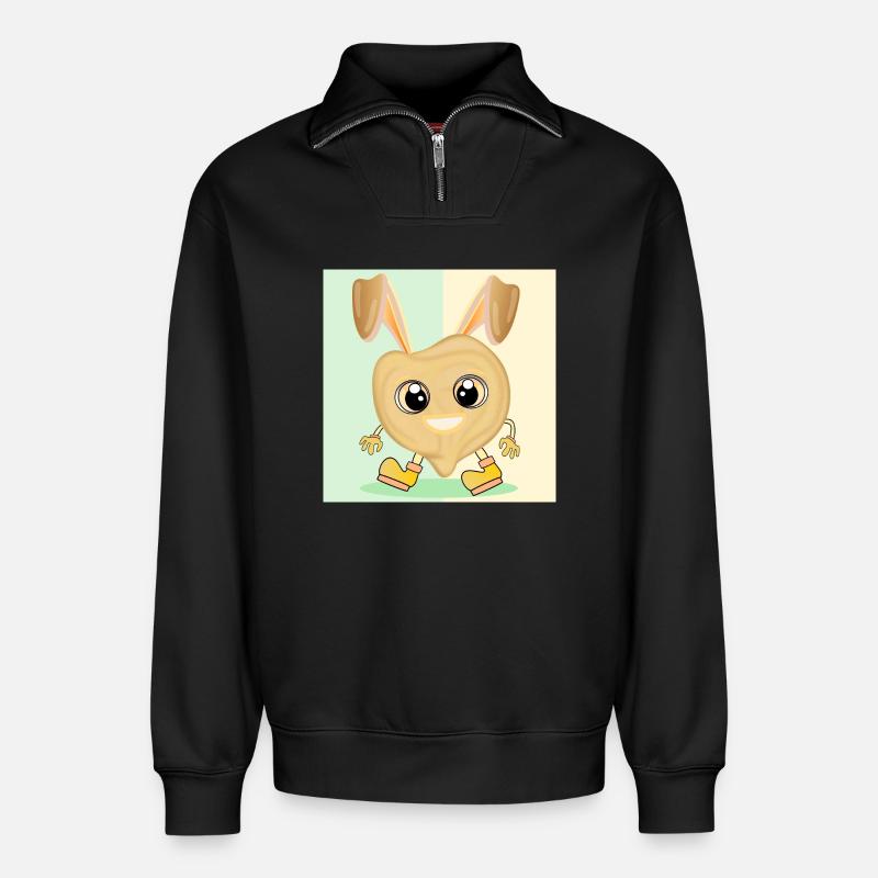 Chickpea Easter Bunny - Relaxed Unisex Organic Half Zip Sweatshirt – by SPREAD - black