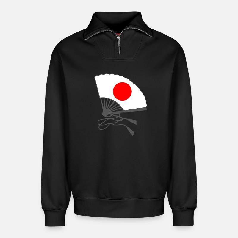 japanflaggen muster, japanischer fächer - Relaxed Unisex Organic Half Zip Sweatshirt – von SPREAD - Schwarz