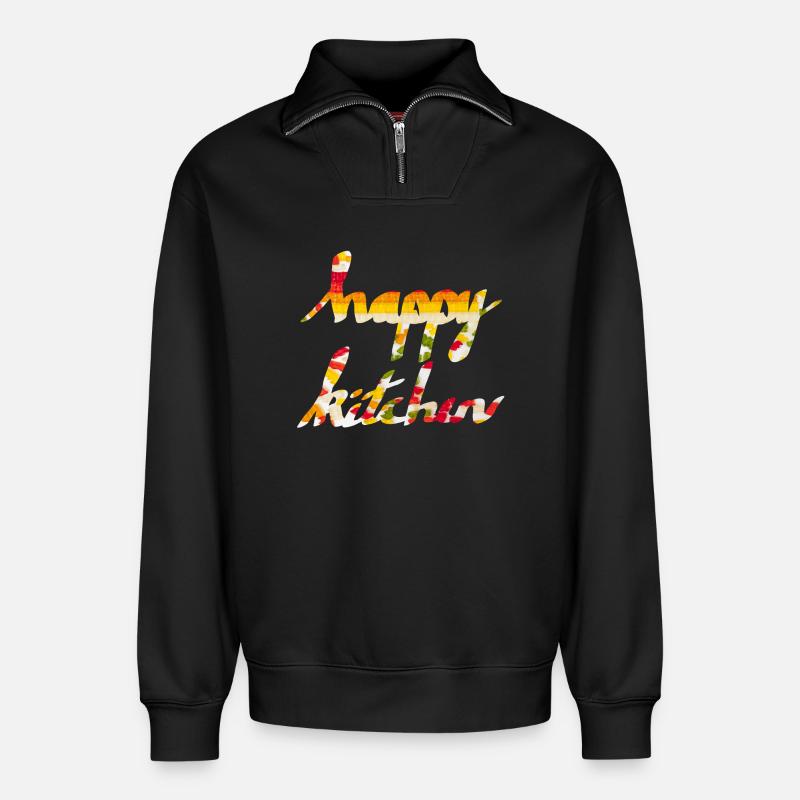 Glückliche Küche - Relaxed Unisex Organic Half Zip Sweatshirt – von SPREAD - Schwarz