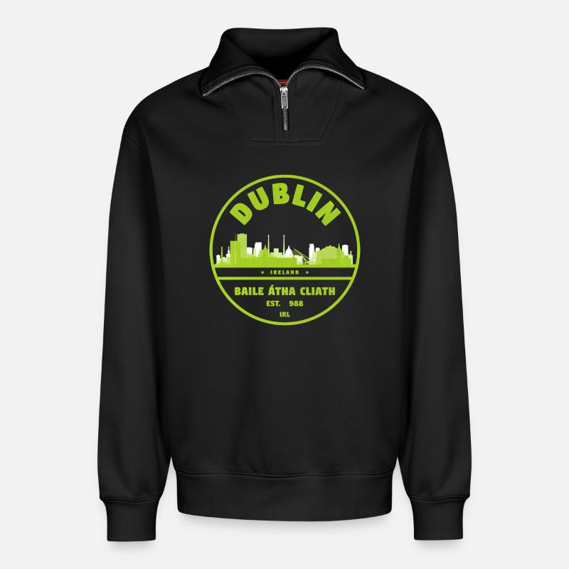 Dublin Skyline Stempel - Relaxed Unisex Organic Half Zip Sweatshirt – von SPREAD - Schwarz
