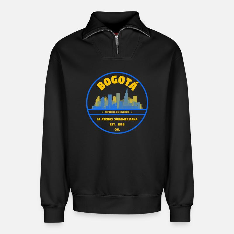 Bogotá Skyline Emblem - Relaxed Unisex Organic Half Zip Sweatshirt – von SPREAD - Schwarz