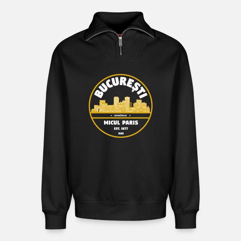 Micul Paris Bukarest Badge - Relaxed Unisex Organic Half Zip Sweatshirt – von SPREAD - Schwarz
