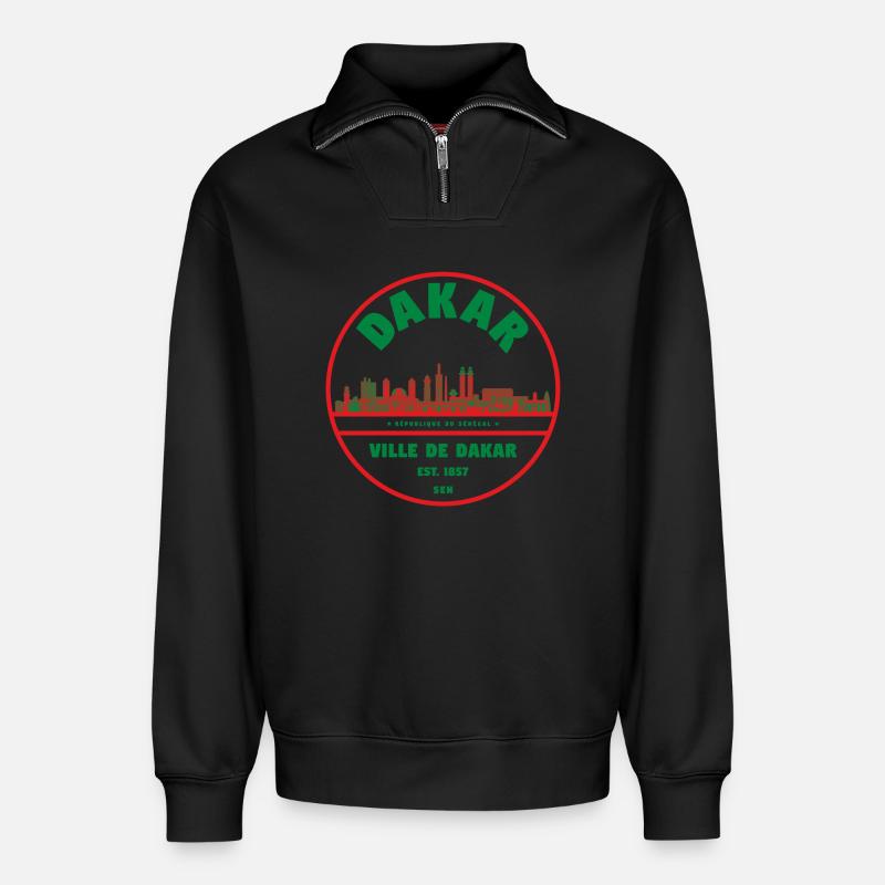 Dakar Skyline Stempel - Relaxed Unisex Organic Half Zip Sweatshirt – von SPREAD - Schwarz