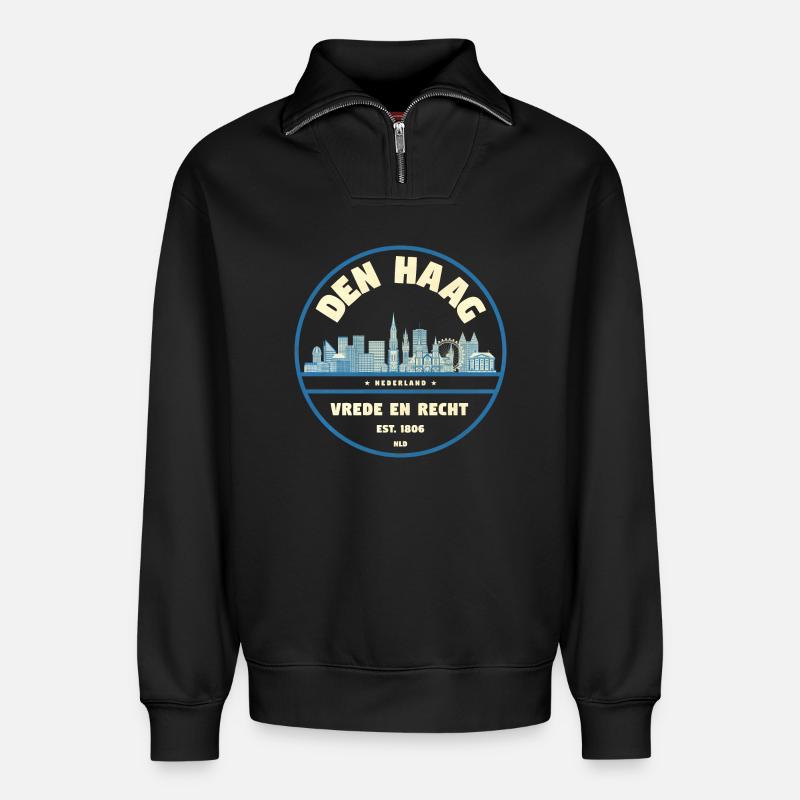 Den Haag Skyline Emblem Niederlande - Relaxed Unisex Organic Half Zip Sweatshirt – von SPREAD - Schwarz