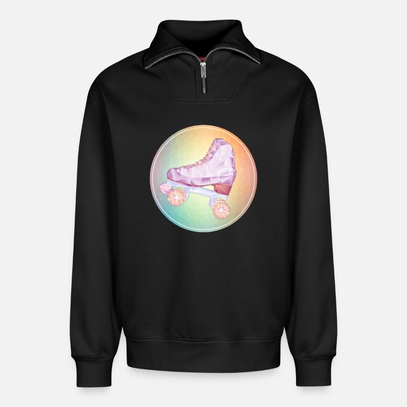 Disco roller skating - Relaxed Unisex Organic Half Zip Sweatshirt – by SPREAD - black