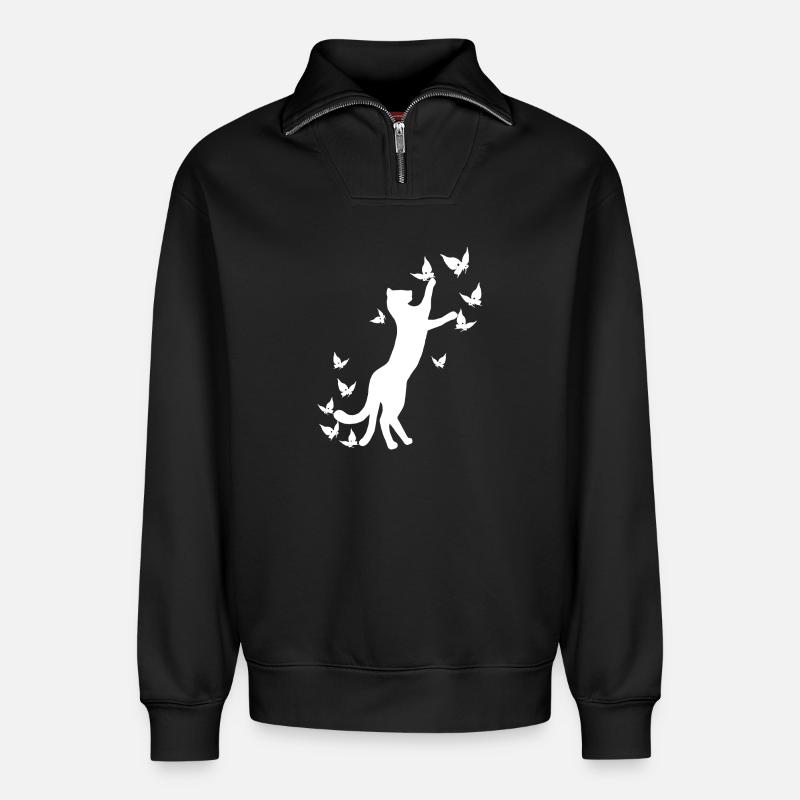 nekomata hell, Kätzchen, schmetterlinge - Relaxed Unisex Organic Half Zip Sweatshirt – von SPREAD - Schwarz