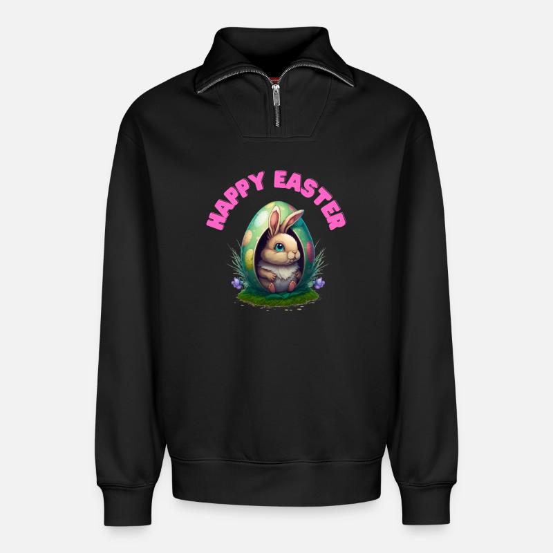 Happy Easter Frohe Ostern Hase - Relaxed Unisex Organic Half Zip Sweatshirt – von SPREAD - Schwarz