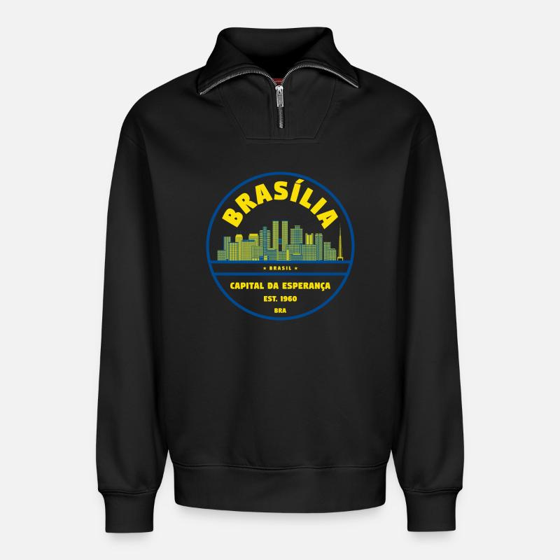 Brasilia Skyline Emblem - Relaxed Unisex Organic Half Zip Sweatshirt – von SPREAD - Schwarz
