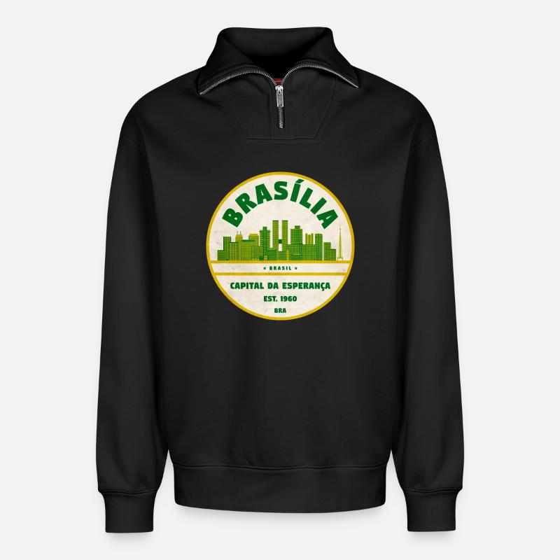 Brasília Skyline Retro Emblem - Relaxed Unisex Organic Half Zip Sweatshirt – von SPREAD - Schwarz