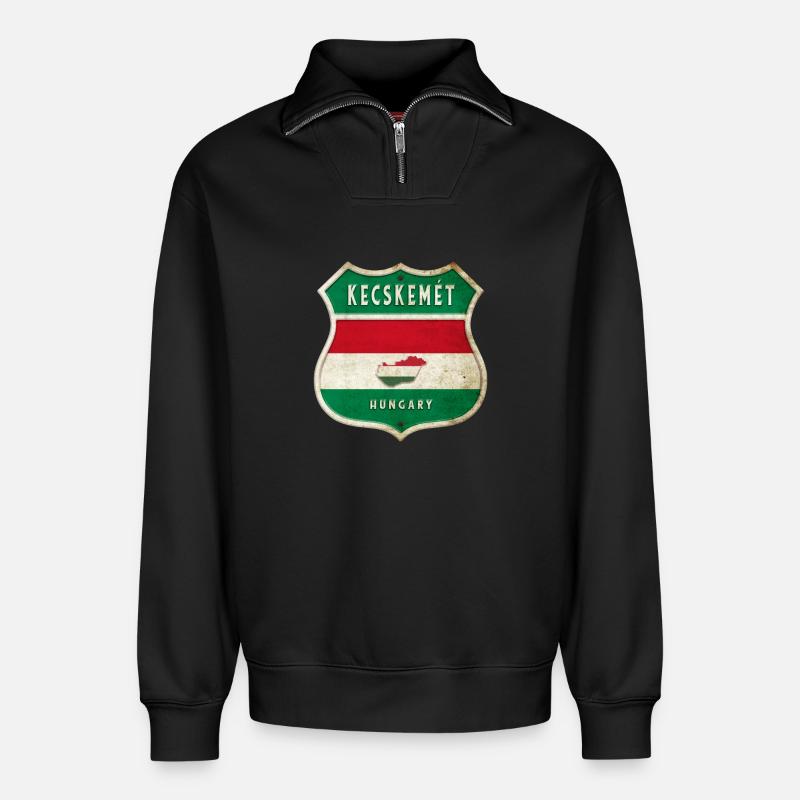 Kecskemét Ungarn Wappen Flaggen Design - Relaxed Unisex Organic Half Zip Sweatshirt – von SPREAD - Schwarz