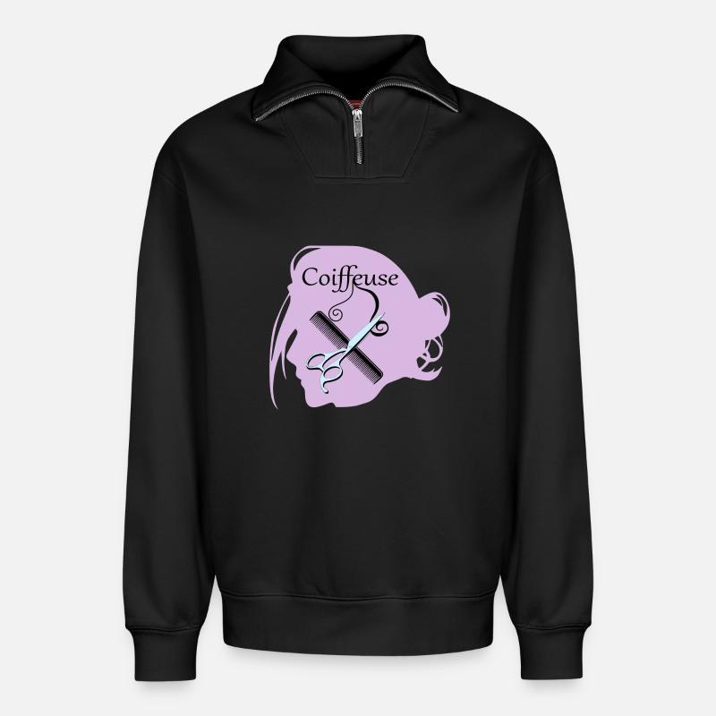 Coiffeuse - Sweat unisexe décontracté en coton biologique à demi-zip – de SPREAD - noir