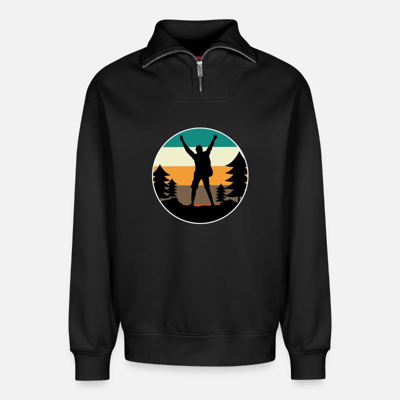 Berggipfel Wanderer Wanderung Bergsteigen Klettern - Relaxed Unisex Organic Half Zip Sweatshirt – von SPREAD - Schwarz