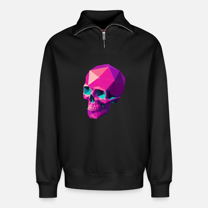 Geometrischer Schädel - Relaxed Unisex Organic Half Zip Sweatshirt – von SPREAD - Schwarz