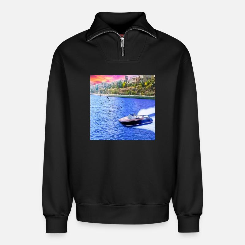 natural view - Relaxed Unisex Organic Half Zip Sweatshirt – by SPREAD - black