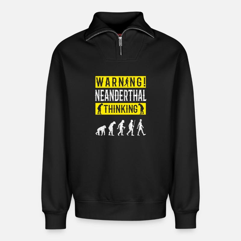 Warnung! Neandertaler denkender - Relaxed Unisex Organic Half Zip Sweatshirt – von SPREAD - Schwarz