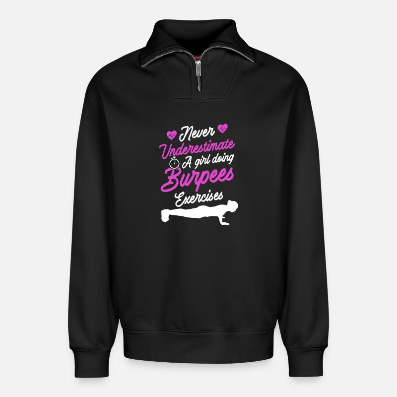 Burpees Design - Relaxed Unisex Organic Half Zip Sweatshirt – by SPREAD - black
