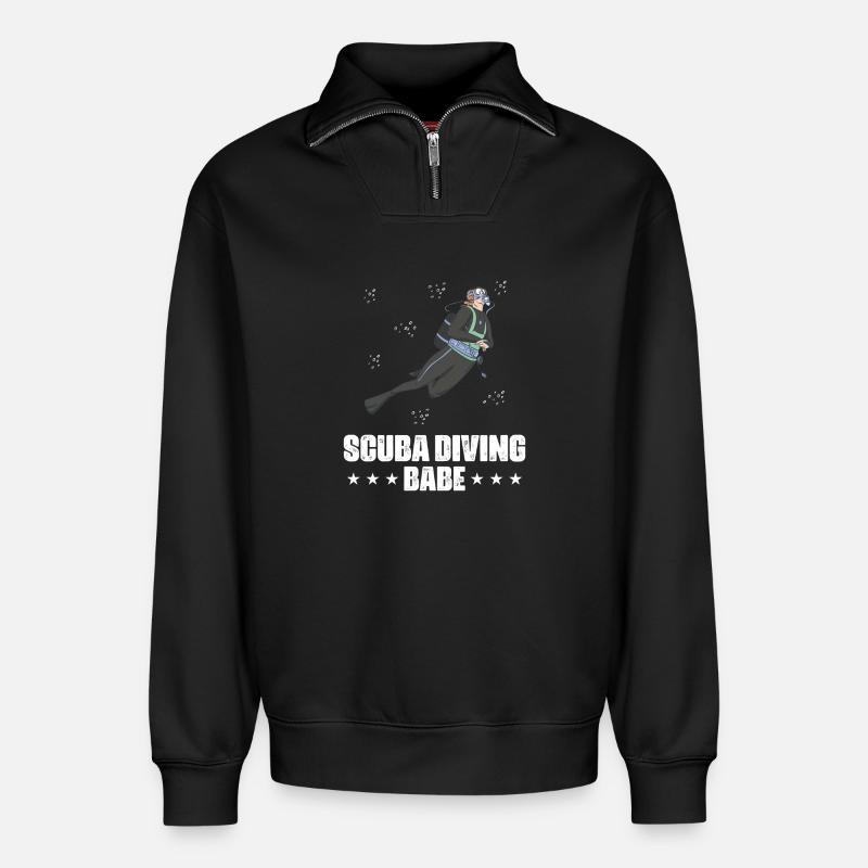 Design de plongée sous-marine - Sweat unisexe décontracté en coton biologique à demi-zip – de SPREAD - noir