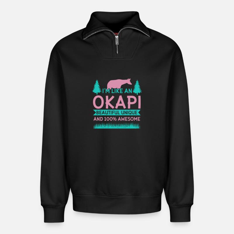 Motif de girafes sauvages Okapi - Sweat unisexe décontracté en coton biologique à demi-zip – de SPREAD - noir