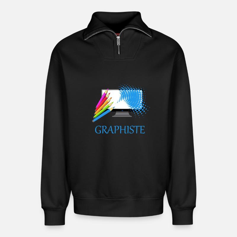 Graphiste - Sweat unisexe décontracté en coton biologique à demi-zip – de SPREAD - noir