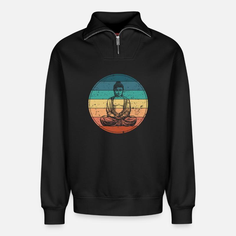 Buddha in der Regenbogen-Meditation - Relaxed Unisex Organic Half Zip Sweatshirt – von SPREAD - Schwarz