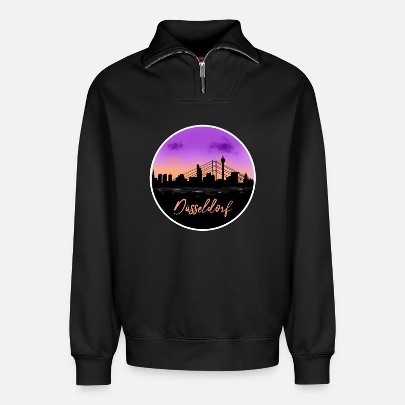 Düsseldorf Fine Skyline - Relaxed Unisex Organic Half Zip Sweatshirt – von SPREAD - Schwarz