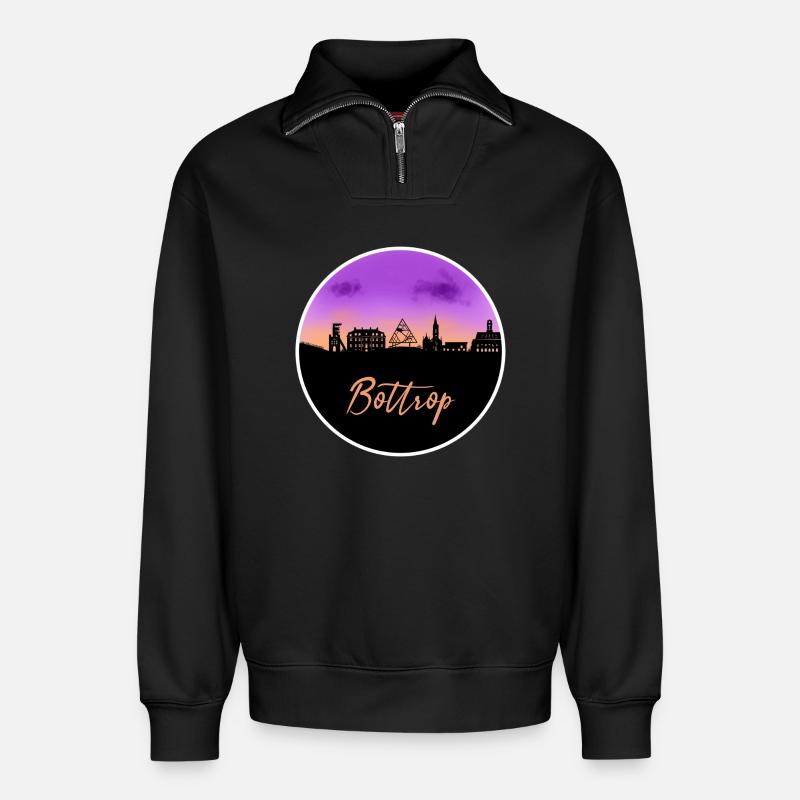 Bottrop Fine Skyline - Relaxed Unisex Organic Half Zip Sweatshirt – von SPREAD - Schwarz