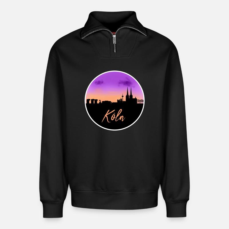 Köln Fine Skyline - Relaxed Unisex Organic Half Zip Sweatshirt – von SPREAD - Schwarz