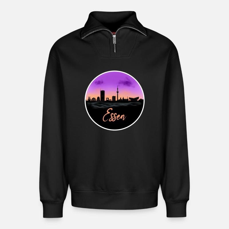 Essen Fine Skyline - Sweat unisexe décontracté en coton biologique à demi-zip – de SPREAD - noir