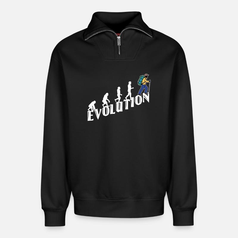 Evolution Wanderer Wandern Wanderung Bergwanderung - Relaxed Unisex Organic Half Zip Sweatshirt – von SPREAD - Schwarz