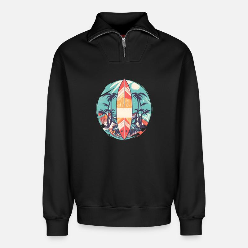 Surfbrett - Relaxed Unisex Organic Half Zip Sweatshirt – von SPREAD - Schwarz
