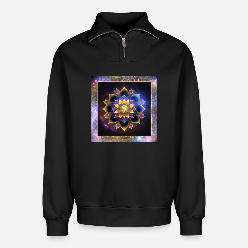 Mandala Lotusblume - Relaxed Unisex Organic Half Zip Sweatshirt – von SPREAD - Schwarz