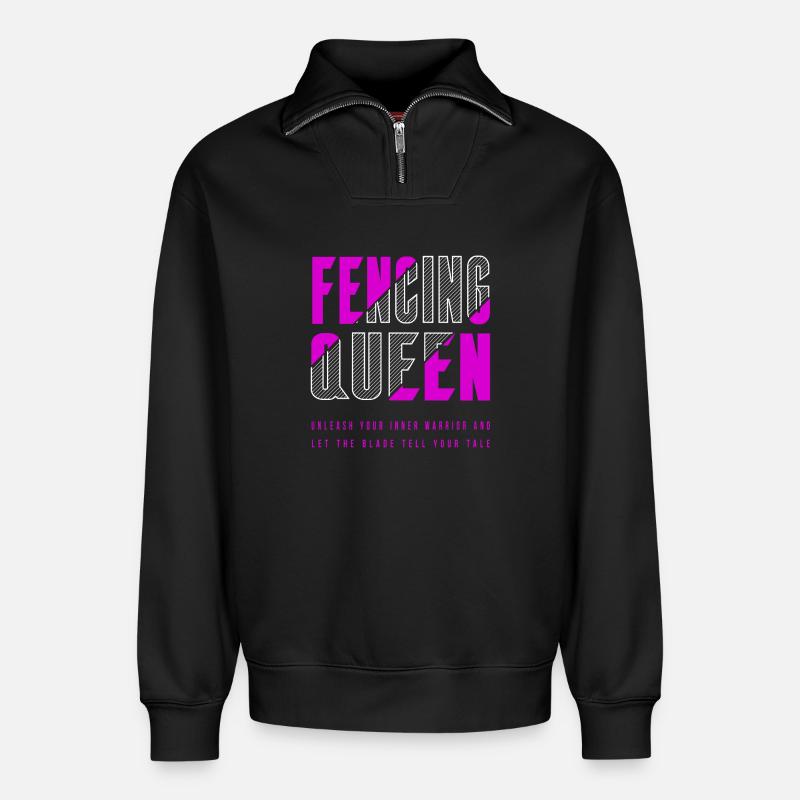 Fecht Königin - Relaxed Unisex Organic Half Zip Sweatshirt – von SPREAD - Schwarz