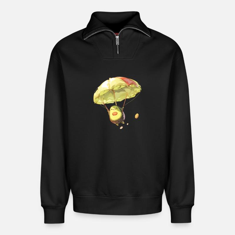 Skydiving Avocado - Relaxed Unisex Organic Half Zip Sweatshirt – by SPREAD - black