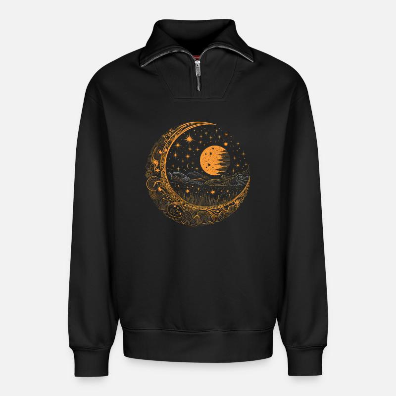 Mond mit Sternen - Relaxed Unisex Organic Half Zip Sweatshirt – von SPREAD - Schwarz