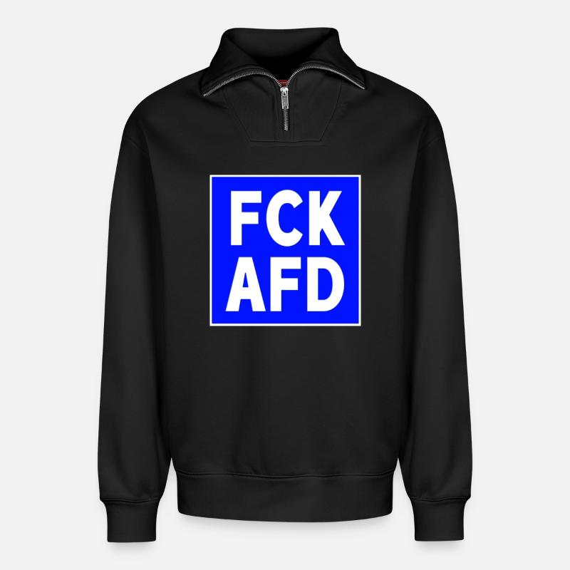 FCK AFD - Relaxed Unisex Organic Half Zip Sweatshirt – von SPREAD - Schwarz