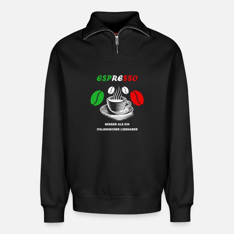 Espresso Italien Design - Relaxed Unisex Organic Half Zip Sweatshirt – von SPREAD - Schwarz