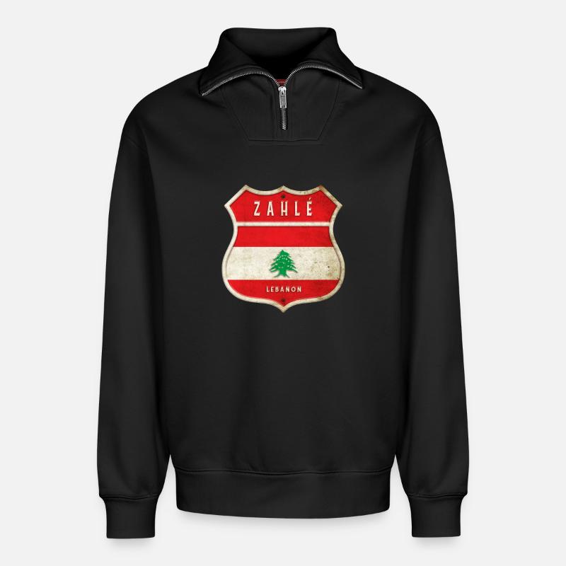 Zahlé Libanon Wappen Flaggen Design - Relaxed Unisex Organic Half Zip Sweatshirt – von SPREAD - Schwarz