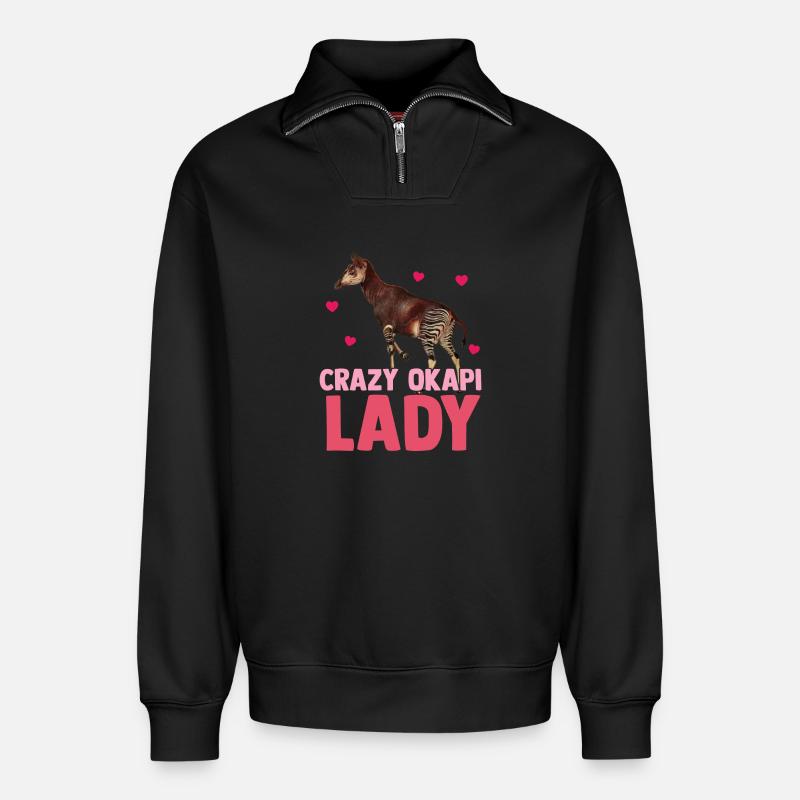 Im Herzen des Waldes Okapi - Relaxed Unisex Organic Half Zip Sweatshirt – von SPREAD - Schwarz