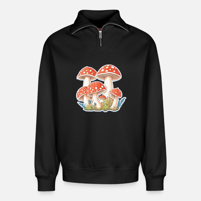 Toadstools, mushrooms - Relaxed Unisex Organic Half Zip Sweatshirt – by SPREAD - black