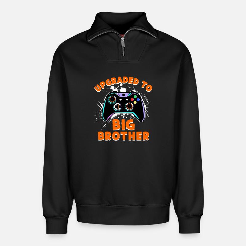 Geschwister Stolzer Großer Bruder Statement - Relaxed Unisex Organic Half Zip Sweatshirt – von SPREAD - Schwarz