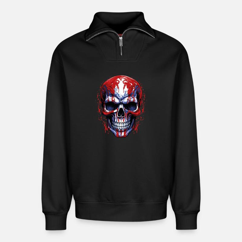 Flaggen Skull Grafik - Relaxed Unisex Organic Half Zip Sweatshirt – von SPREAD - Schwarz