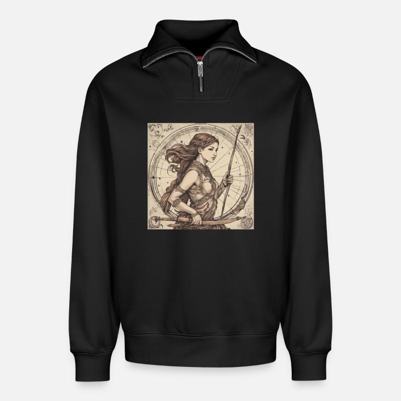 Zodiac Sagittarius - Relaxed Unisex Organic Half Zip Sweatshirt – by SPREAD - black
