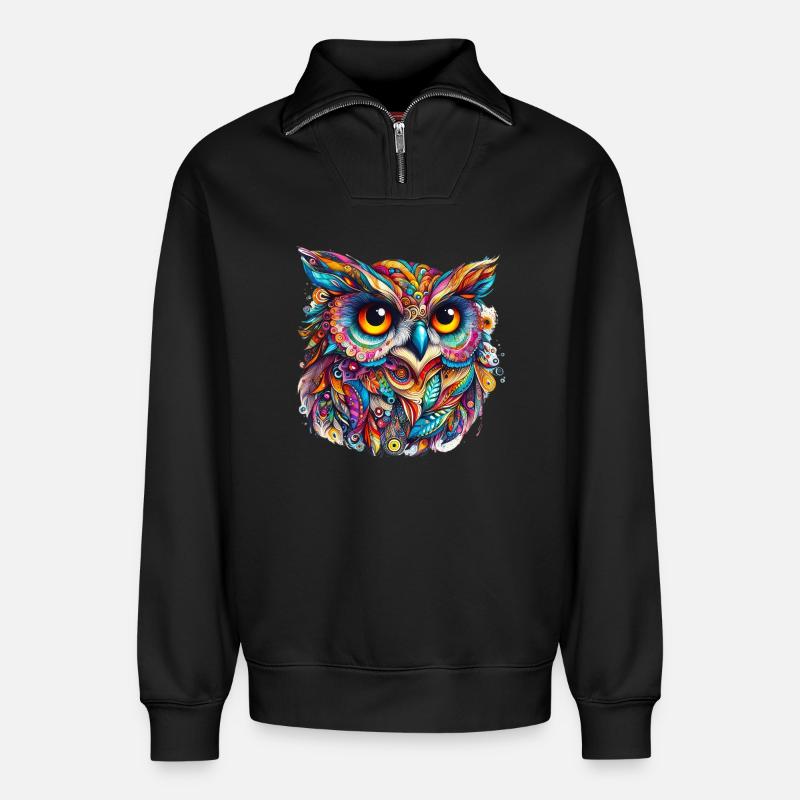 Eule - Relaxed Unisex Organic Half Zip Sweatshirt – von SPREAD - Schwarz