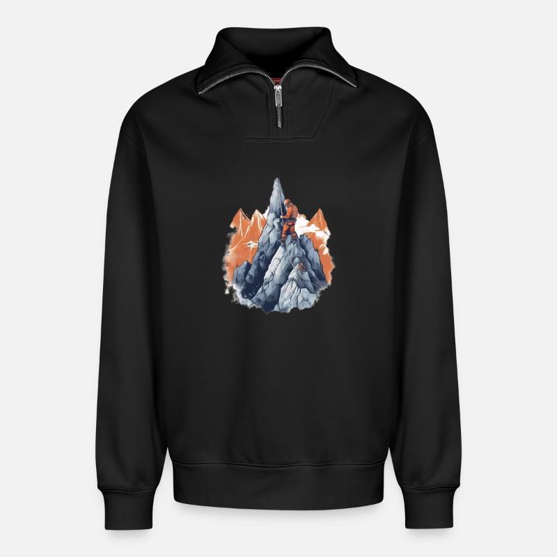 Bergsteiger beim Gipfelaufstieg - Relaxed Unisex Organic Half Zip Sweatshirt – von SPREAD - Schwarz