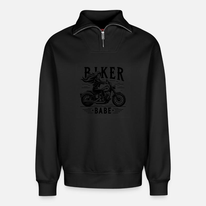 Biker Babe - Sweat unisexe décontracté en coton biologique à demi-zip – de SPREAD - noir