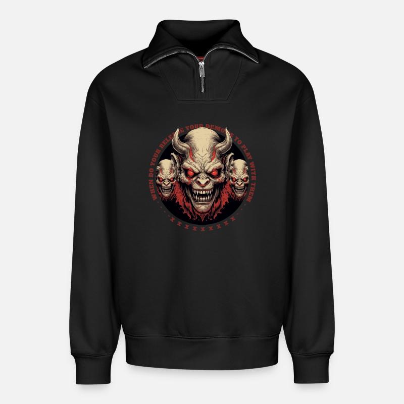 Démons de l’enfer - Sweat unisexe décontracté en coton biologique à demi-zip – de SPREAD - noir