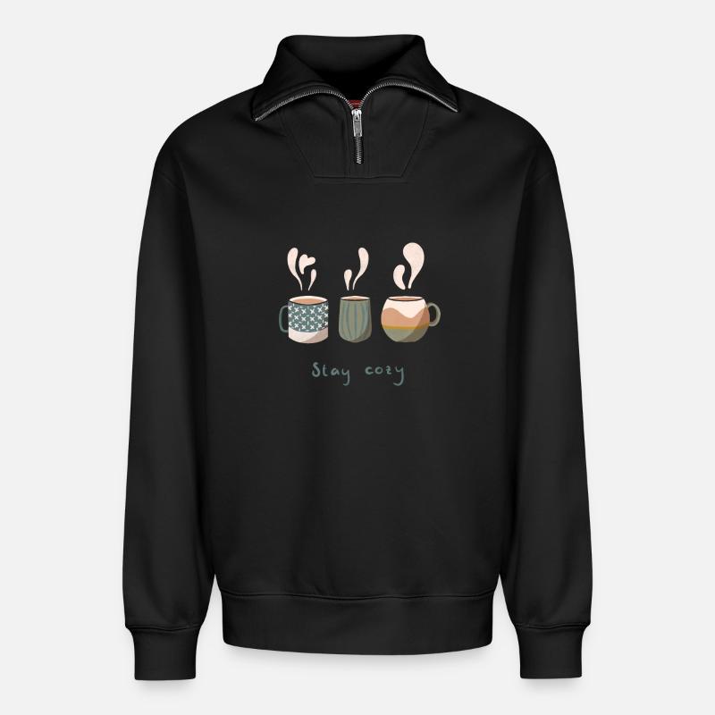 Cozy hot drinks - Relaxed Unisex Organic Half Zip Sweatshirt – von SPREAD - Schwarz