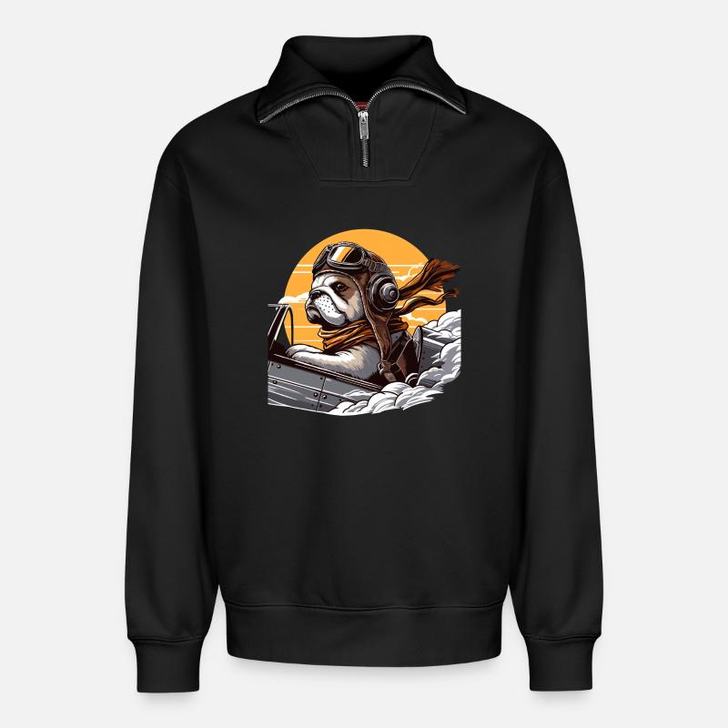 Bulldog Pilot - Relaxed Unisex Organic Half Zip Sweatshirt – von SPREAD - Schwarz